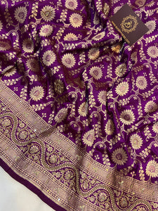 Purple Pure Banarasi Handloom Katan Silk Saree - Aura Benaras