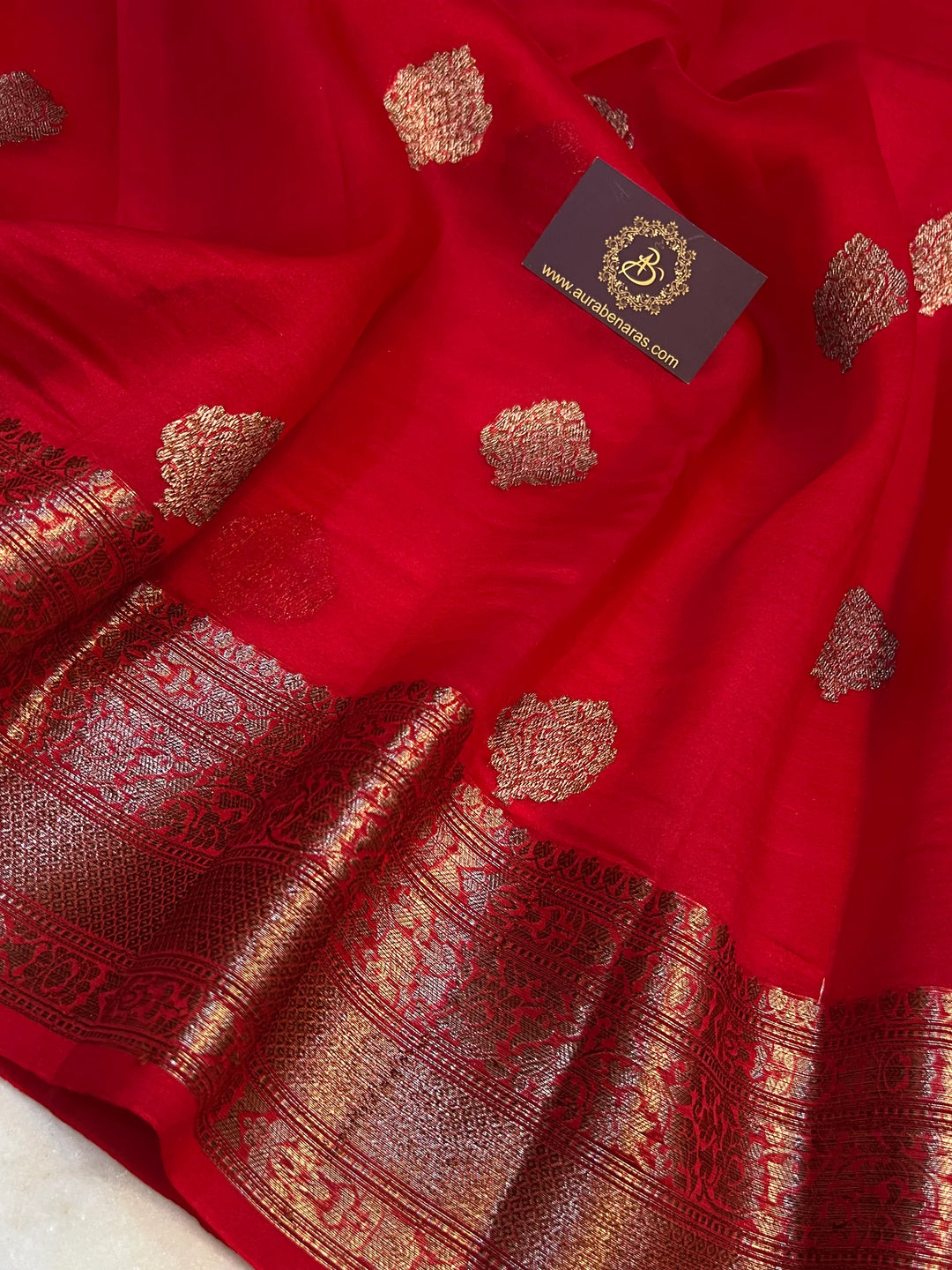 Red Kora Silk Handloom Banarasi Saree with Kadhwa Motifs