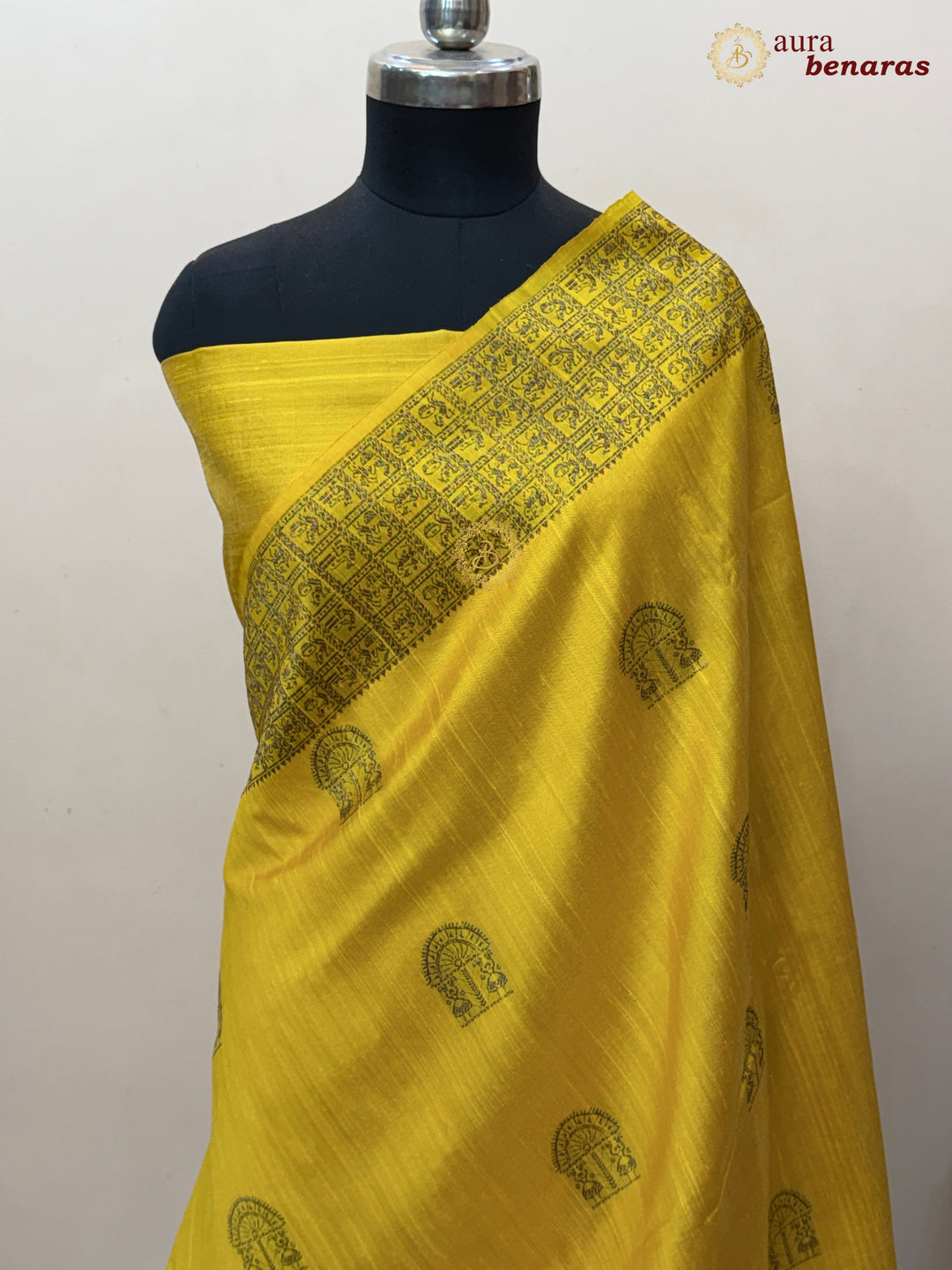 Yellow Raw Silk Banarasi Saree – Kadhwa Floral Design