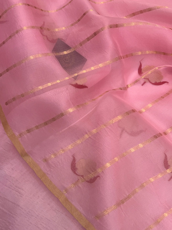 Baby Pink Pure Kora Silk Handloom Banarasi Saree