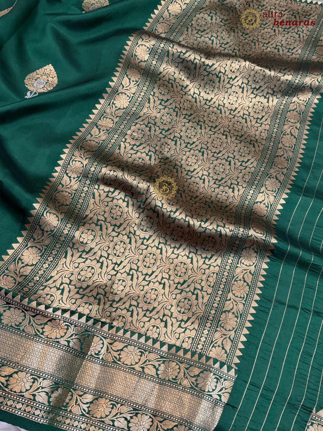 Bottle Green Banarasi Silk Saree with Kadhwa & Sona Rupa