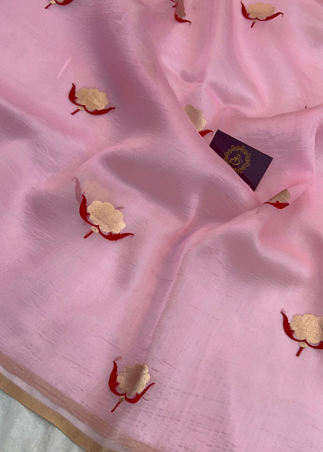 Baby Pink Pure Kora Silk Handloom Banarasi Saree