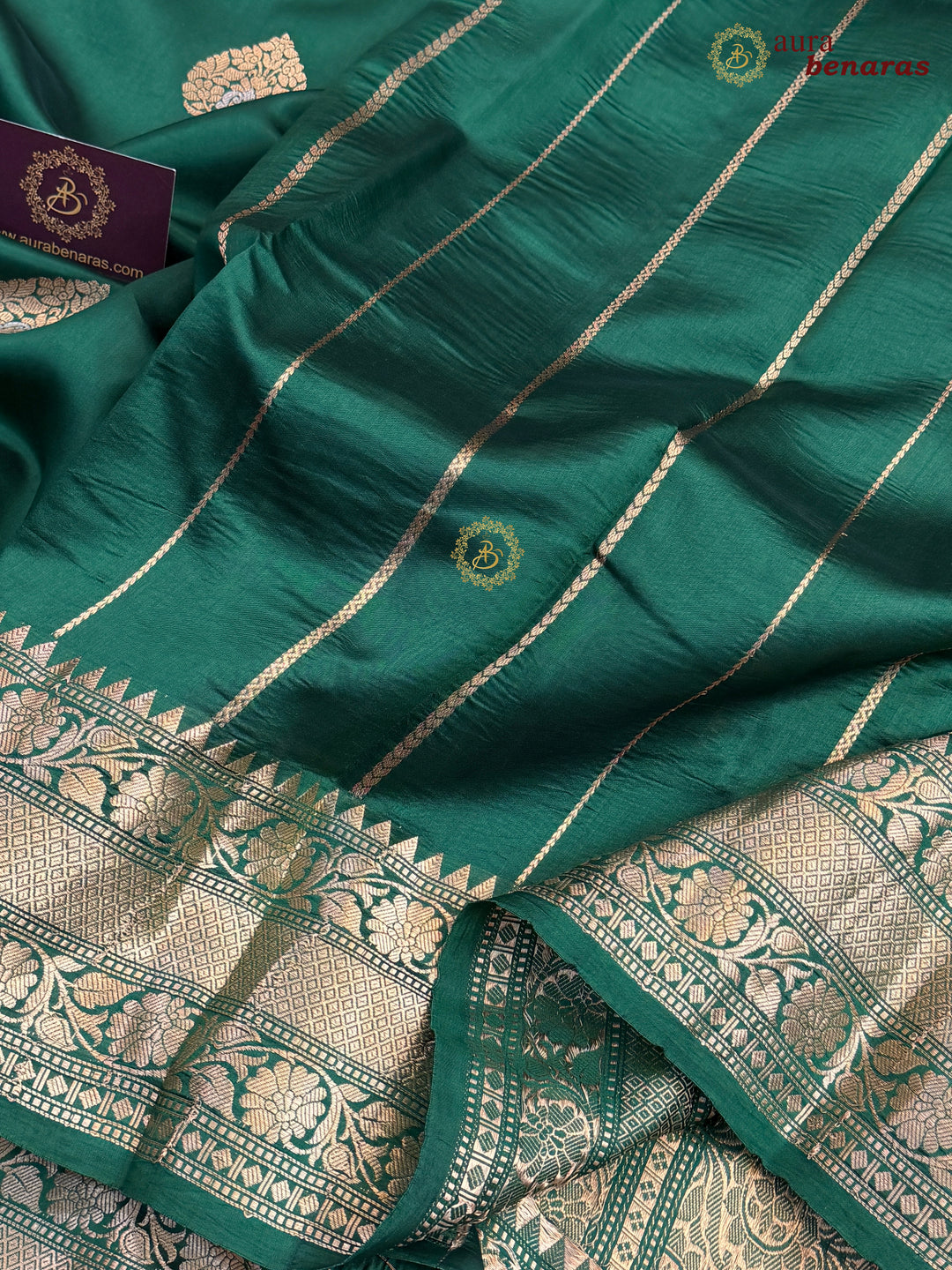 Bottle Green Banarasi Silk Saree with Kadhwa & Sona Rupa