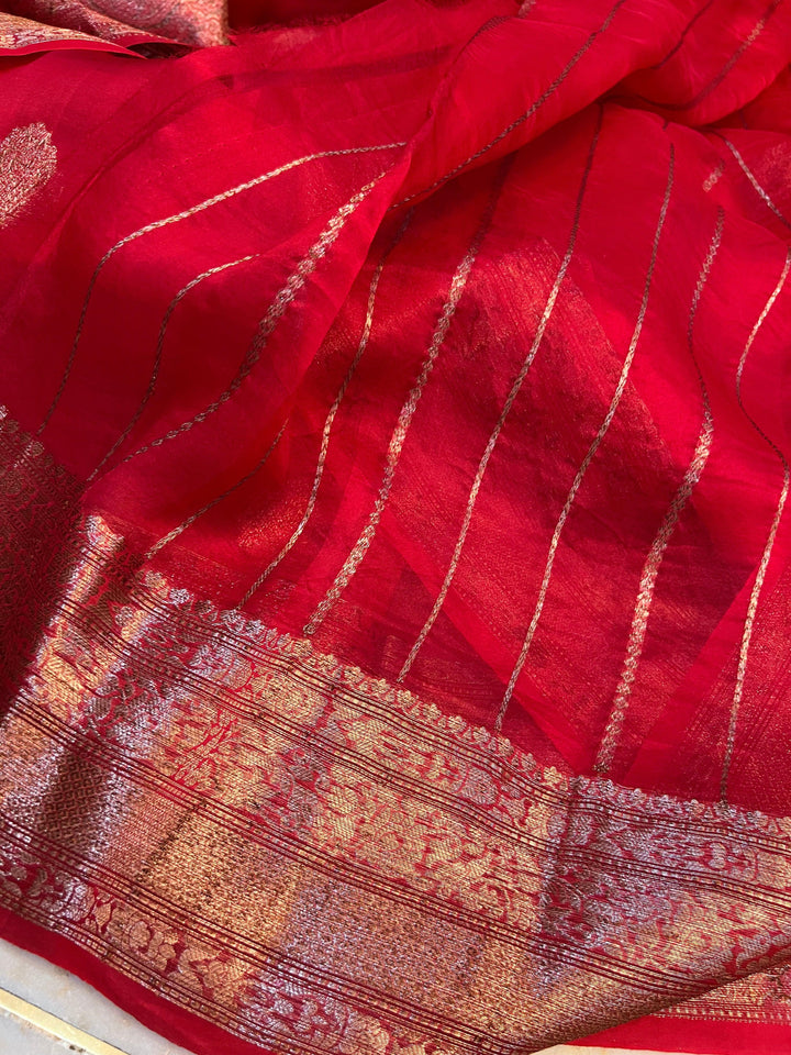 Red Kora Silk Handloom Banarasi Saree with Kadhwa Motifs