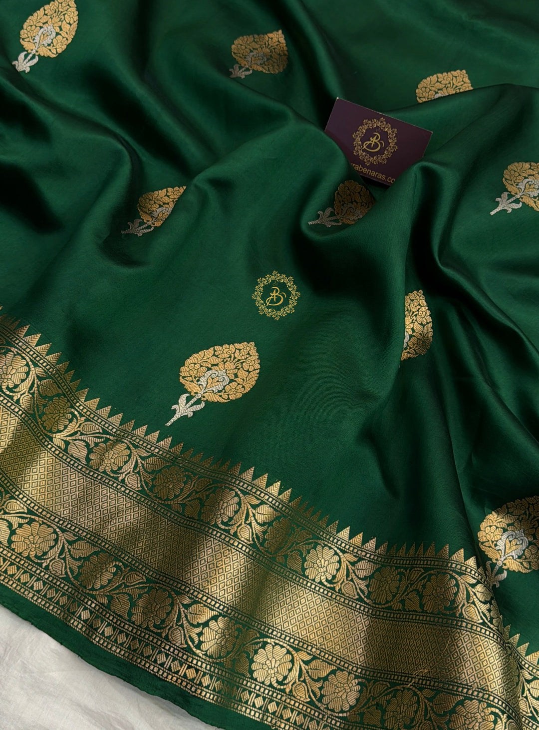 Bottle Green Banarasi Silk Saree with Kadhwa & Sona Rupa