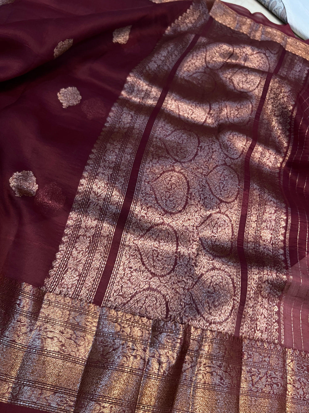 Brown Kora Silk Handloom Banarasi Saree with Kadhwa Motifs