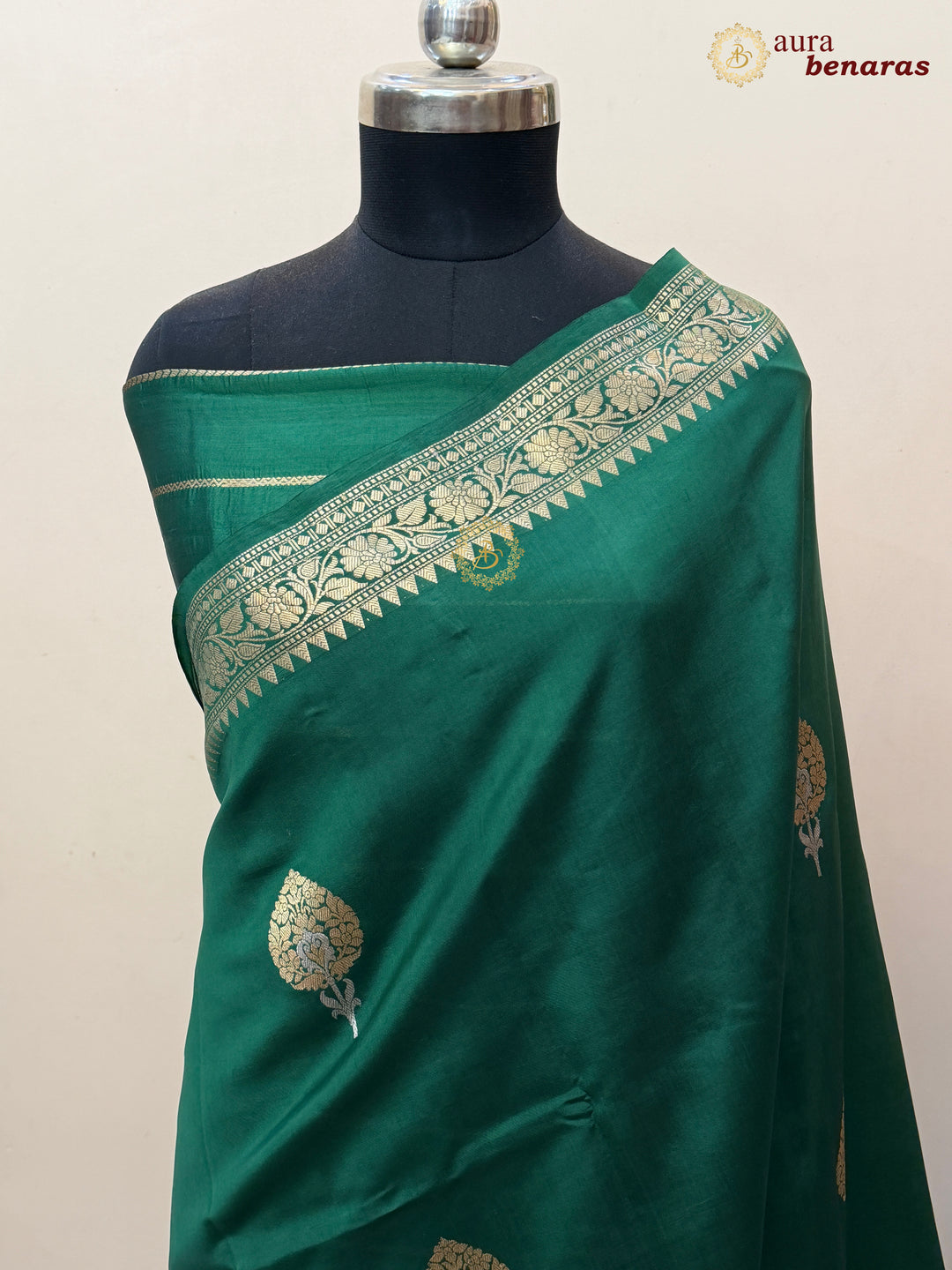 Bottle Green Banarasi Silk Saree with Kadhwa & Sona Rupa