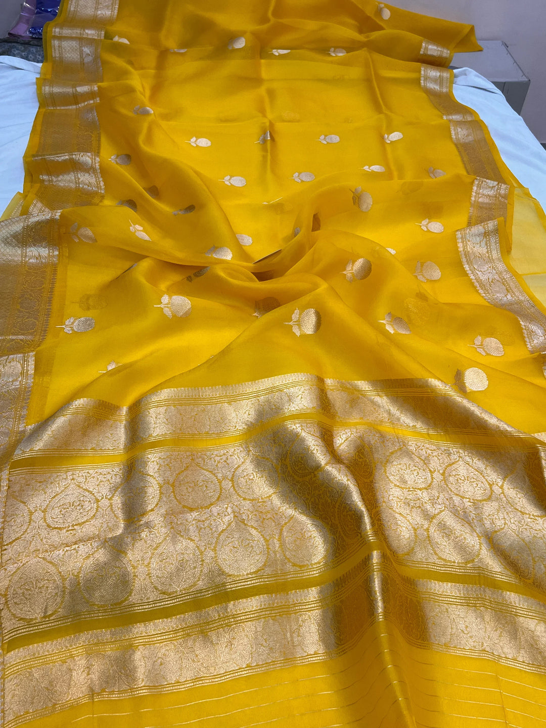 Yellow Banarasi Handloom Kora Silk Saree