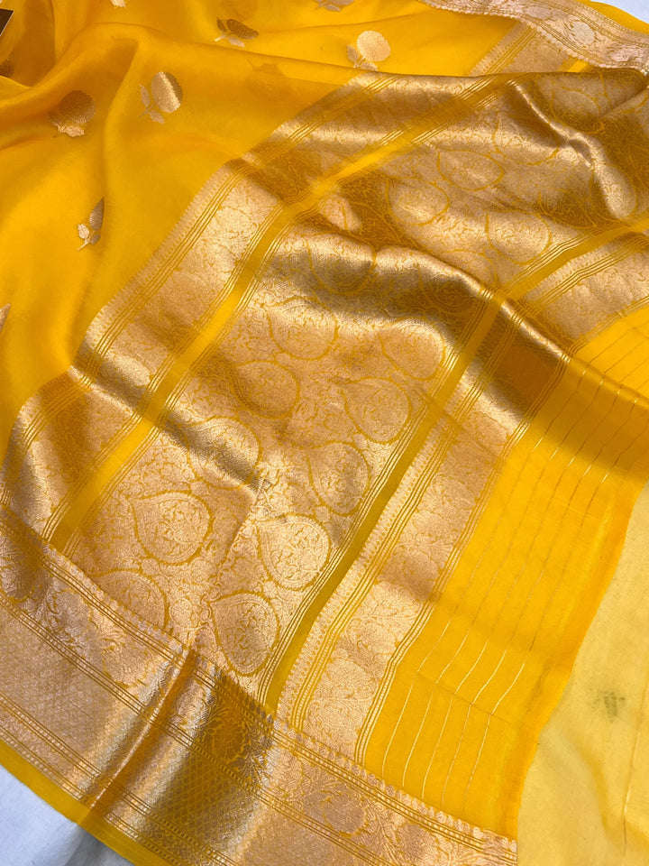 Yellow Banarasi Handloom Kora Silk Saree
