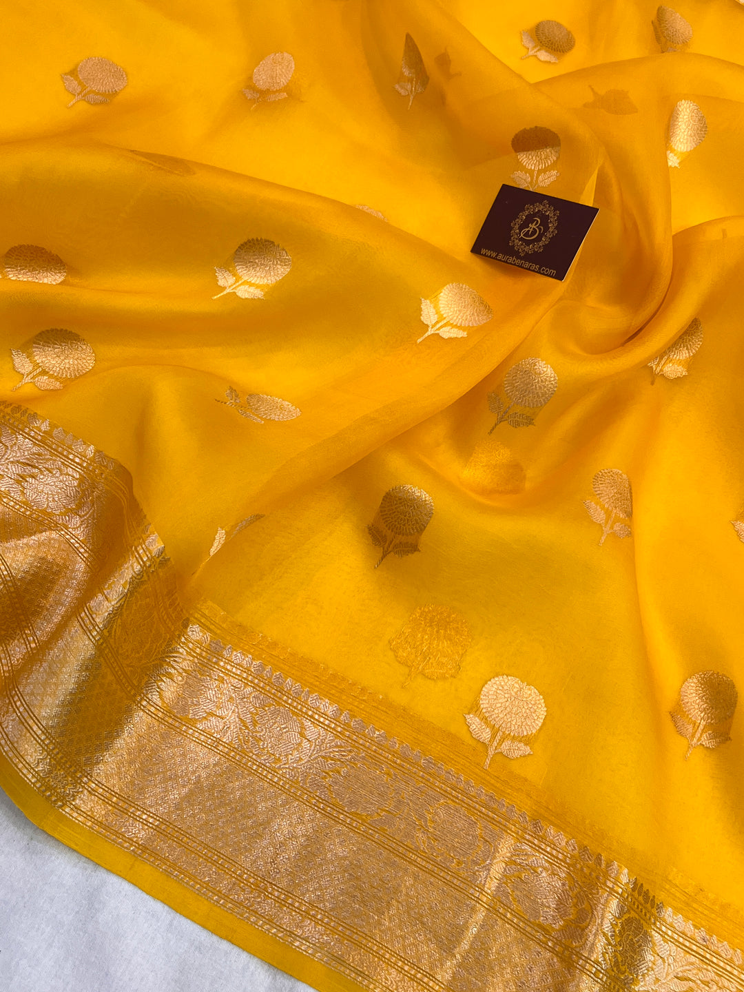 Yellow Banarasi Handloom Kora Silk Saree