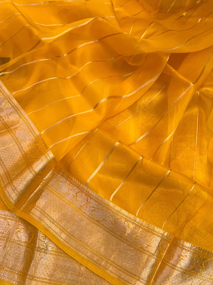 Yellow Banarasi Handloom Kora Silk Saree