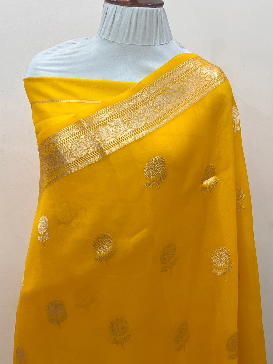 Yellow Banarasi Handloom Kora Silk Saree