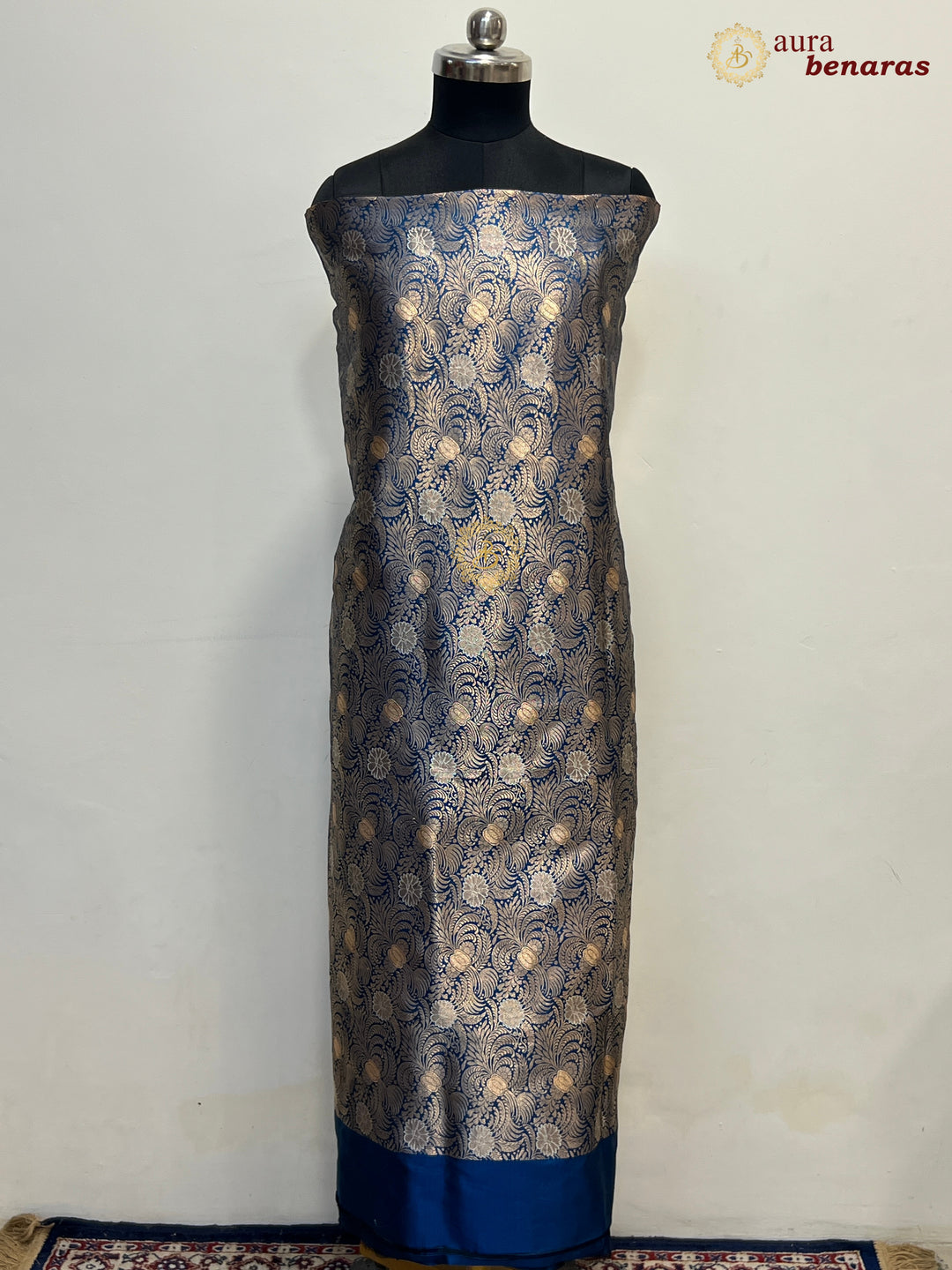 German Blue Pure Banarasi Katan Silk Kurta with Jamawar Brocade