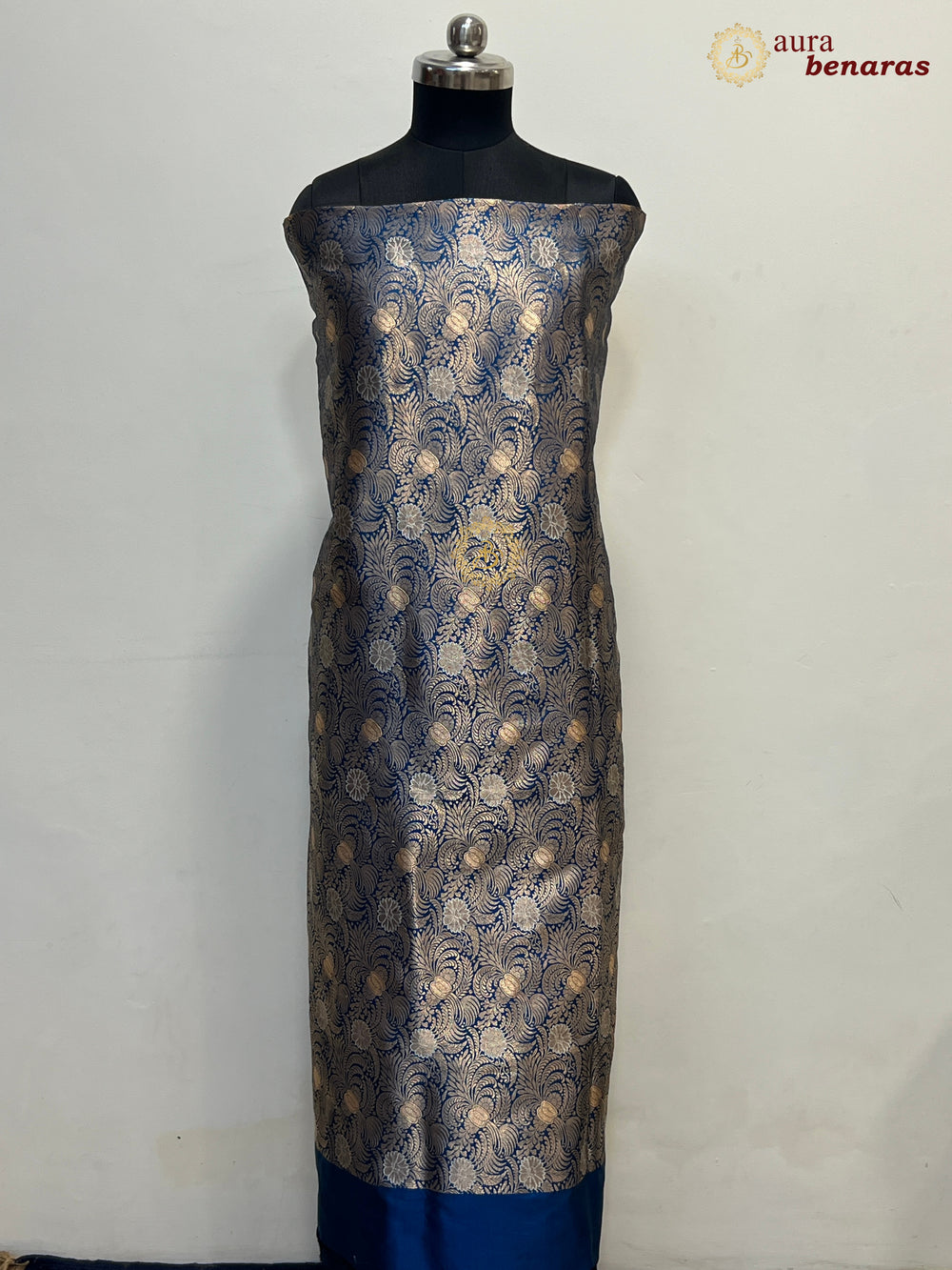German Blue Pure Banarasi Katan Silk Kurta with Jamawar Brocade