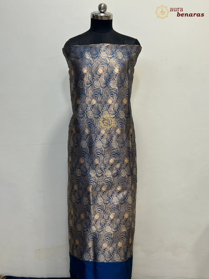 German Blue Pure Banarasi Katan Silk Kurta with Jamawar Brocade