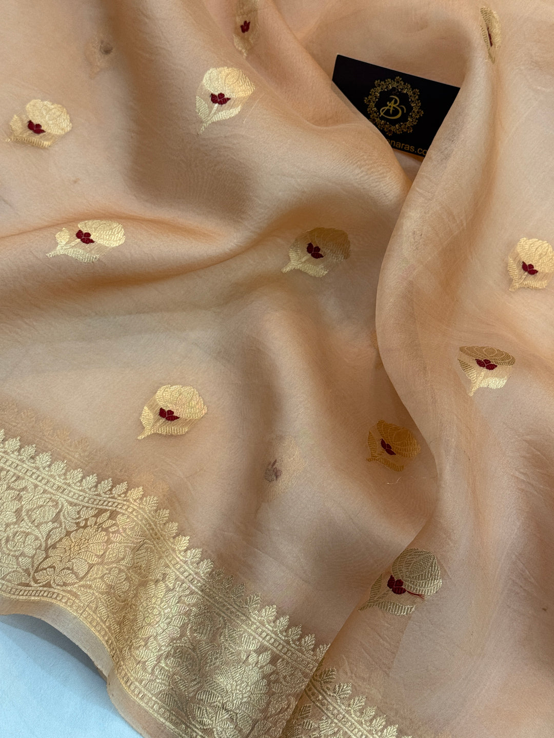 Pastel Peach Pure Kora Silk Handloom Banarasi Saree