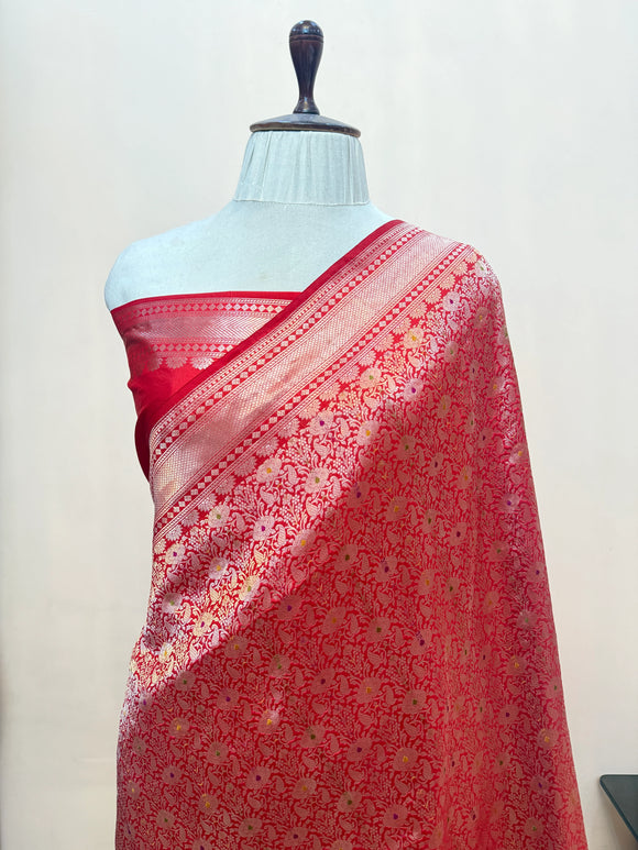 Red Pure Katan silk Handloom Banarasi Saree