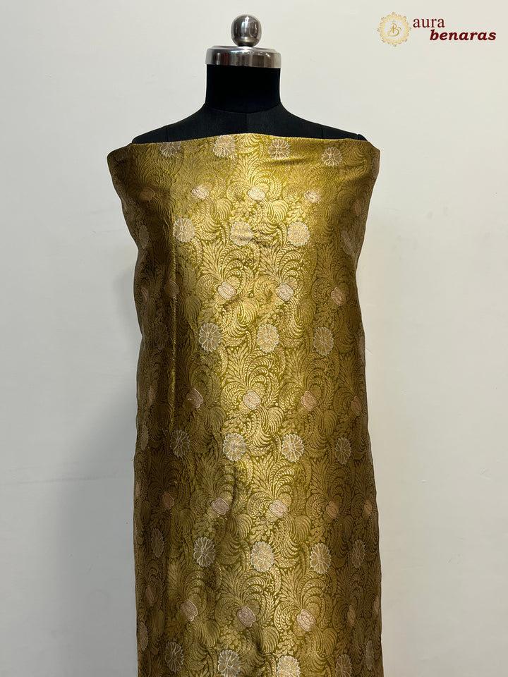 Olive Green Pure Banarasi Katan Silk Kurta with Jamawar Brocade
