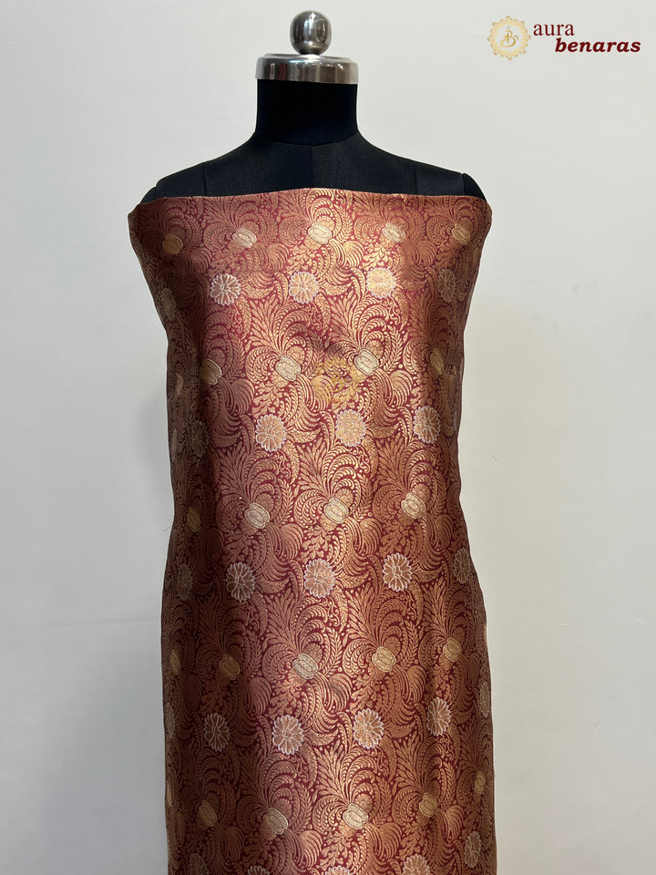 Light Maroon Pure Banarasi Katan Silk Kurta with Jamawar Brocade