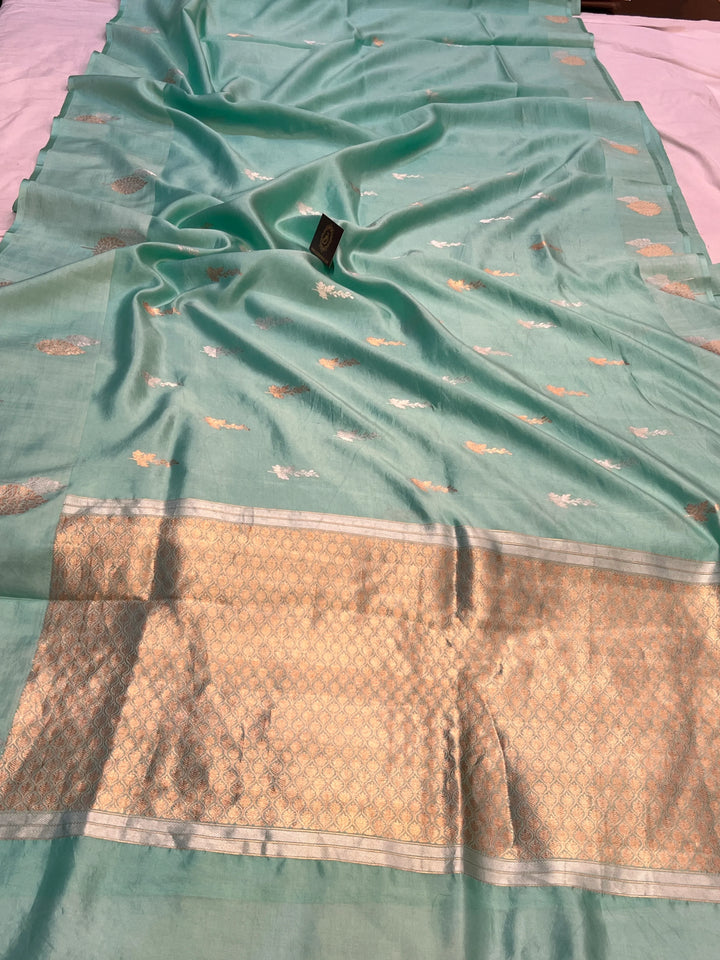 Sea Green Pure Silk Handloom Banarasi Saree