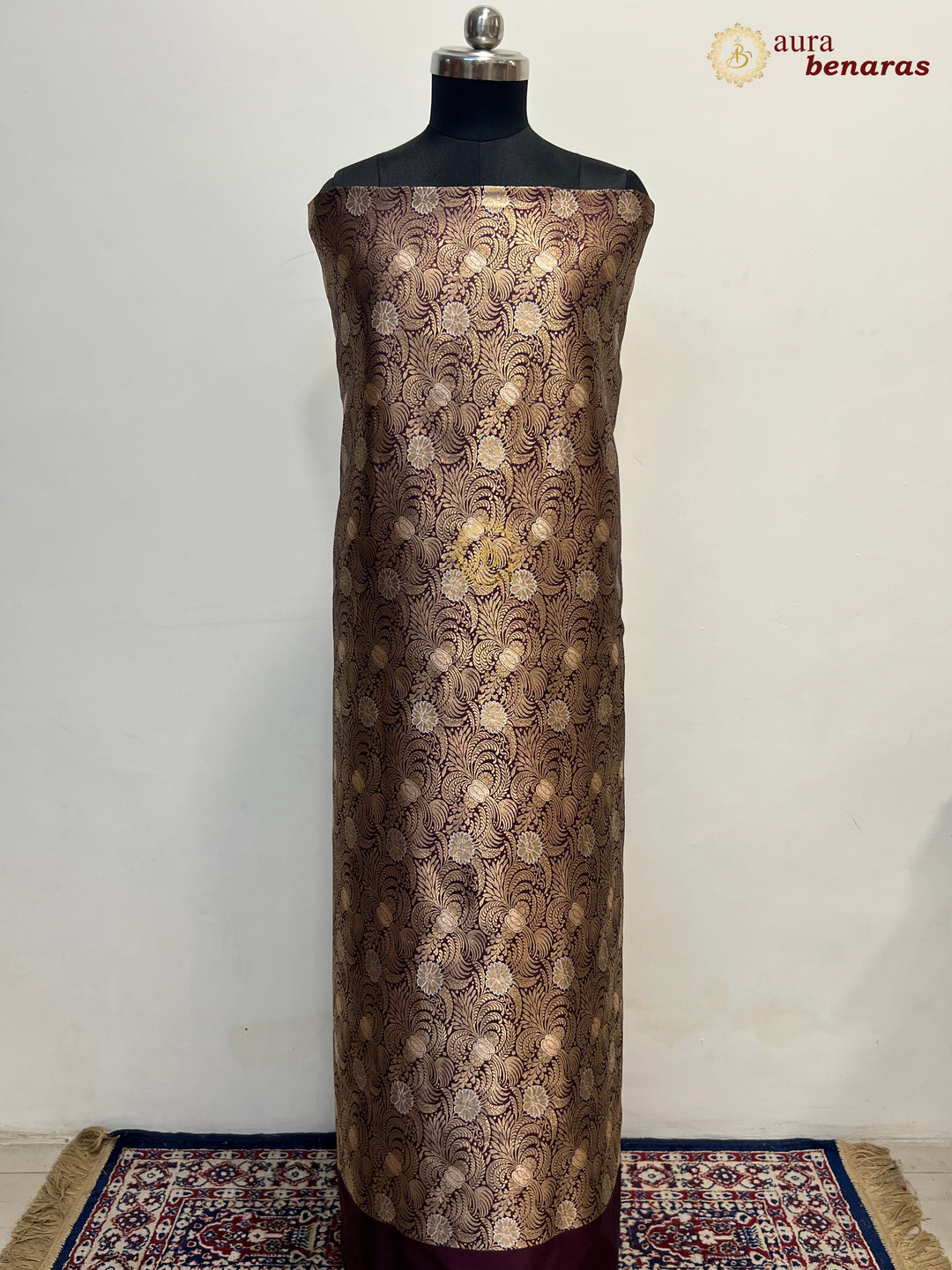 Brown Pure Banarasi Katan Silk Kurta with Jamawar Brocade