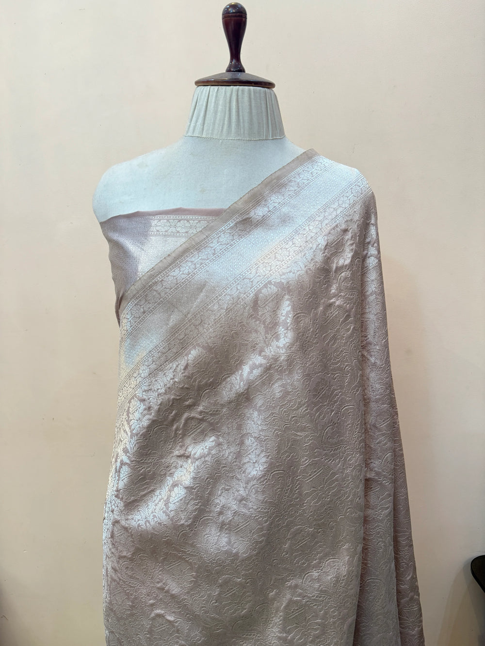 Beige Pure Katan silk Handloom Banarasi Saree