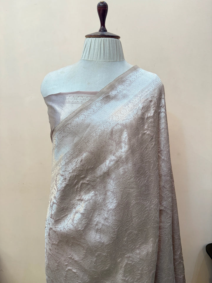 Beige Pure Katan silk Handloom Banarasi Saree