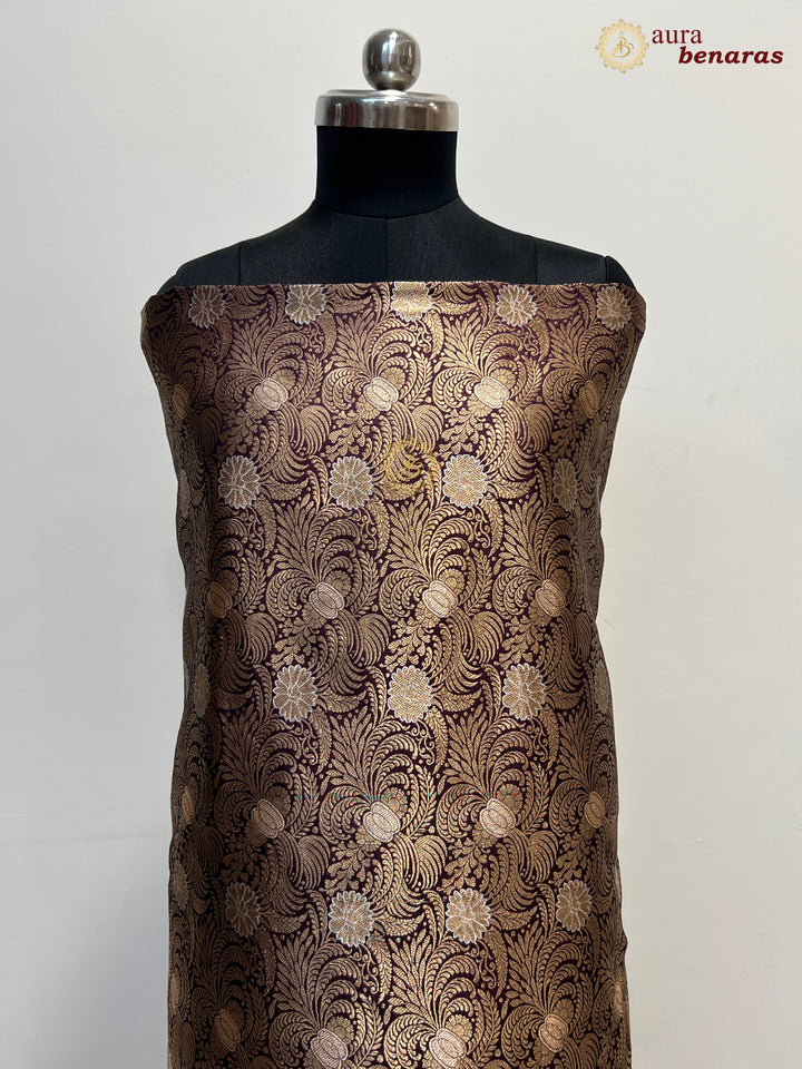 Brown Pure Banarasi Katan Silk Kurta with Jamawar Brocade