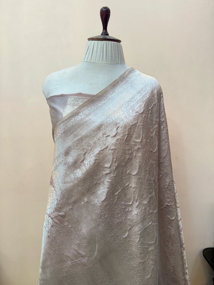 Beige Pure Katan silk Handloom Banarasi Saree