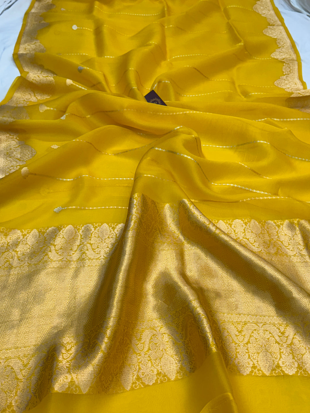 Yellow Pure Kora Silk Handloom Banarasi Saree