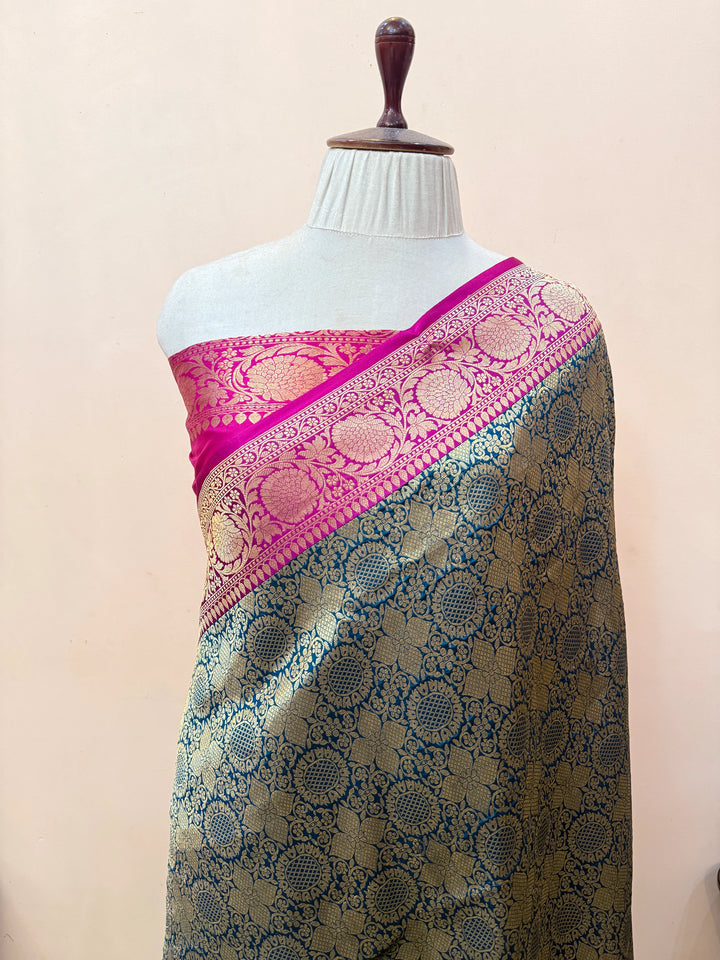 Rama Blue Pure Katan silk Handloom Banarasi Saree