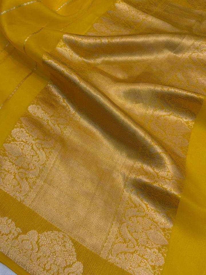 Yellow Pure Kora Silk Handloom Banarasi Saree
