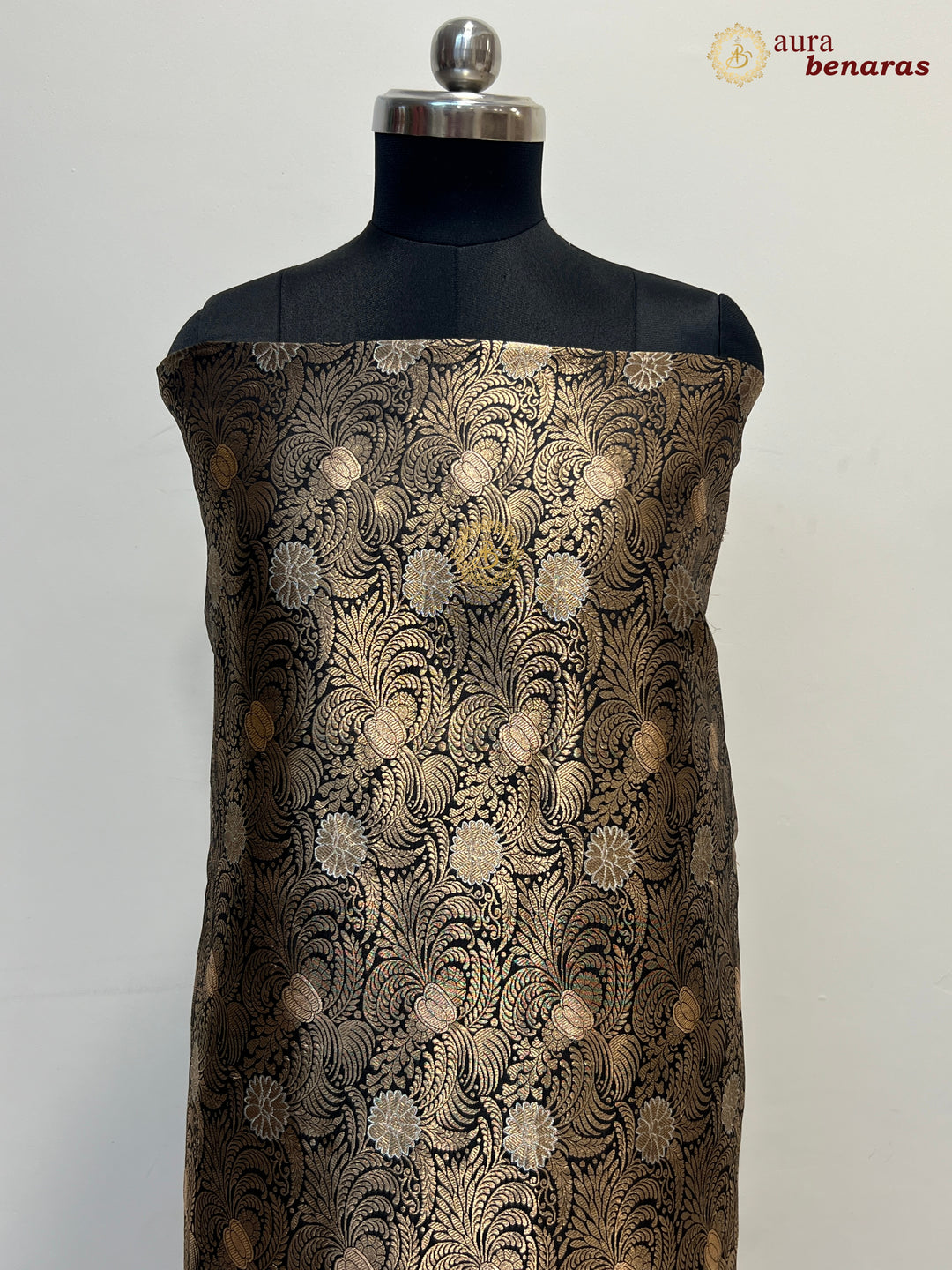 Black Pure Banarasi Katan Silk Kurta with Jamawar Brocade