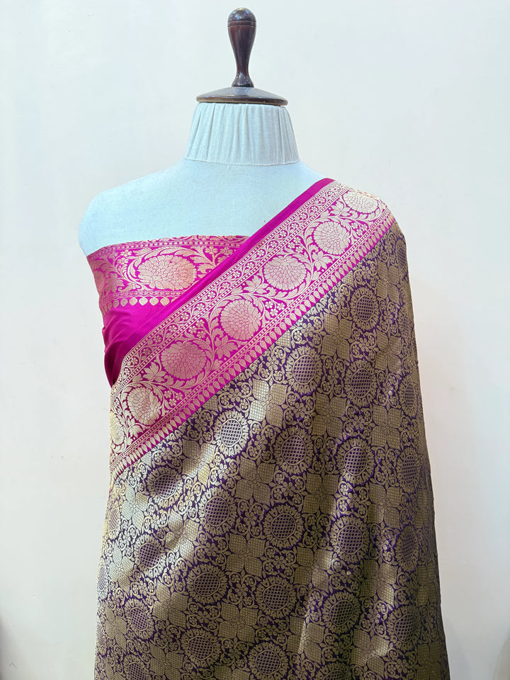 Purple Pure Katan silk Handloom Banarasi Saree