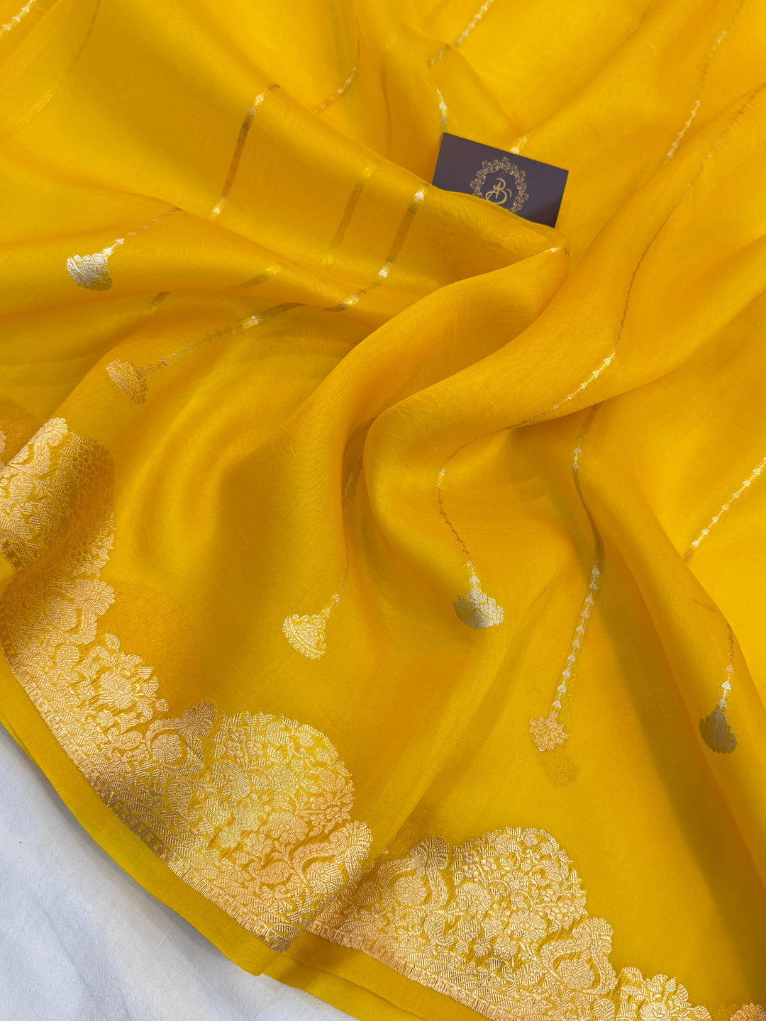 Yellow Pure Kora Silk Handloom Banarasi Saree