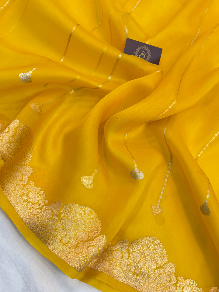 Yellow Pure Kora Silk Handloom Banarasi Saree