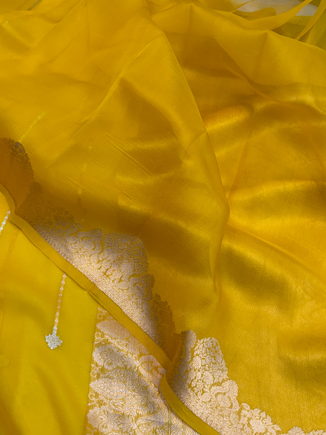 Yellow Pure Kora Silk Handloom Banarasi Saree