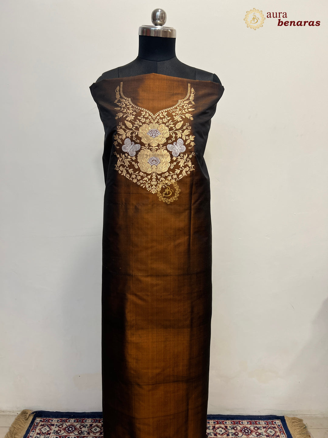 Copper Shade Pure Mashru Silk Co-ord Set | Zari Neck & Border