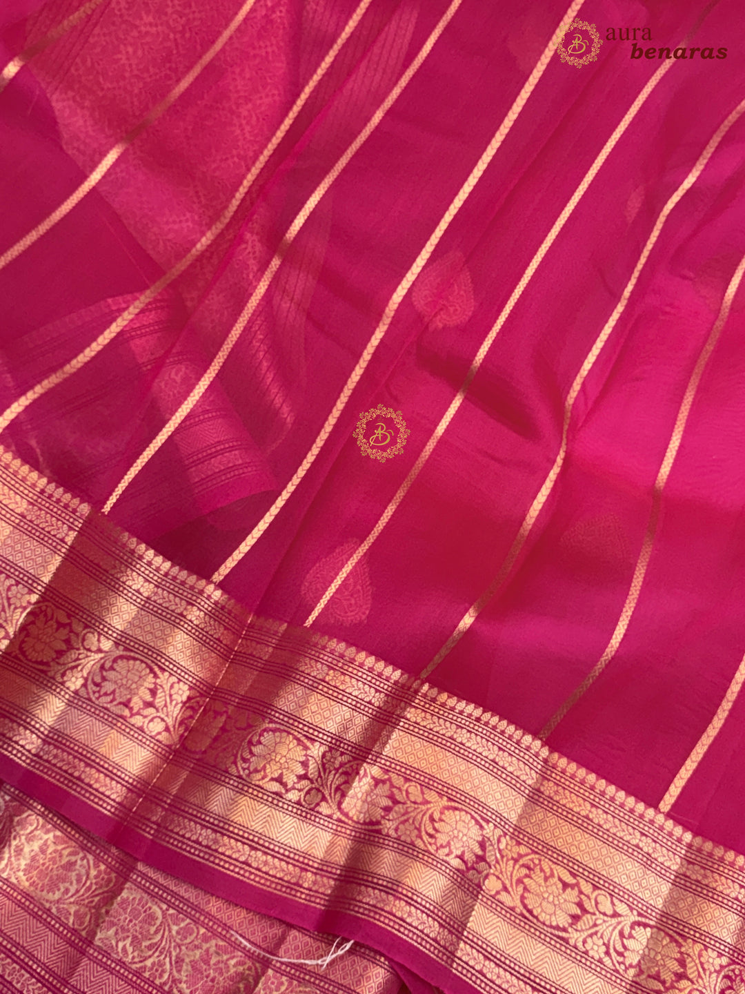 Hot Pink Banarasi Kora Organza Saree with Gold Zari Work