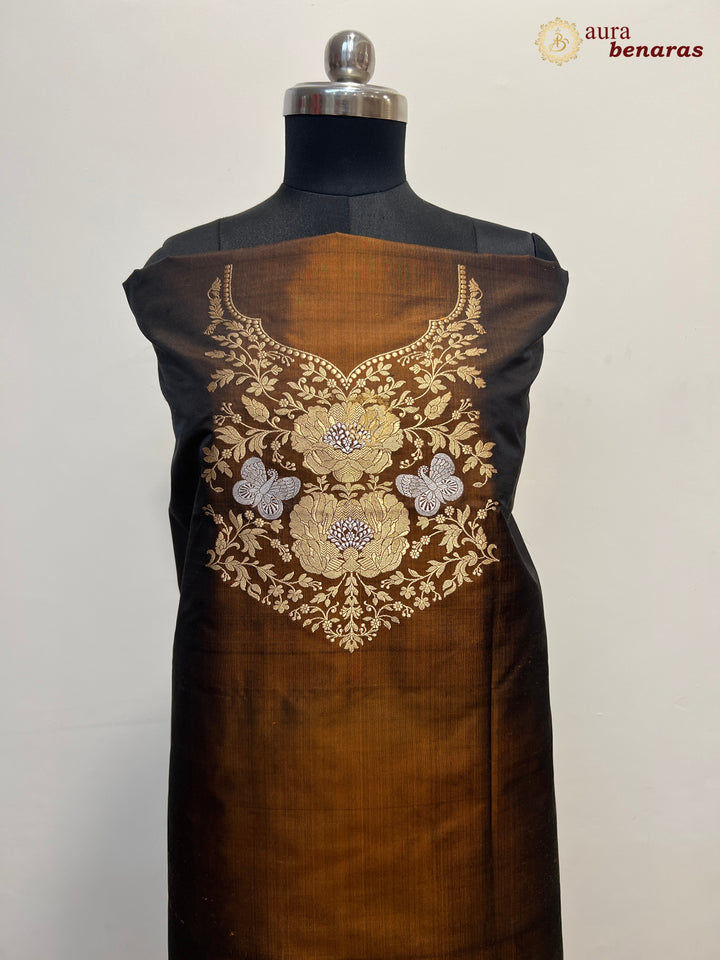 Copper Shade Pure Mashru Silk Co-ord Set | Zari Neck & Border