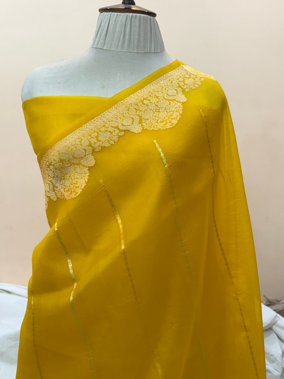 Yellow Pure Kora Silk Handloom Banarasi Saree