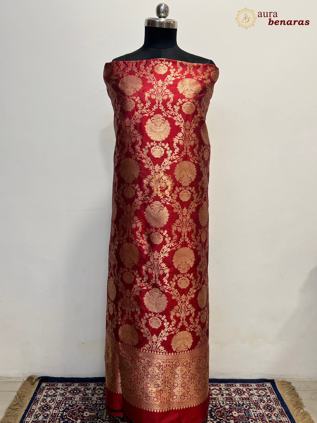  Maroon Pure Banarasi Katan Silk Kurta with Floral Jaal