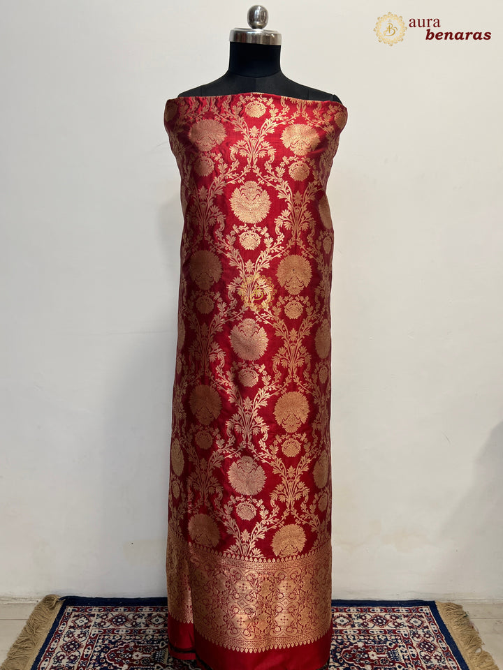  Maroon Pure Banarasi Katan Silk Kurta with Floral Jaal