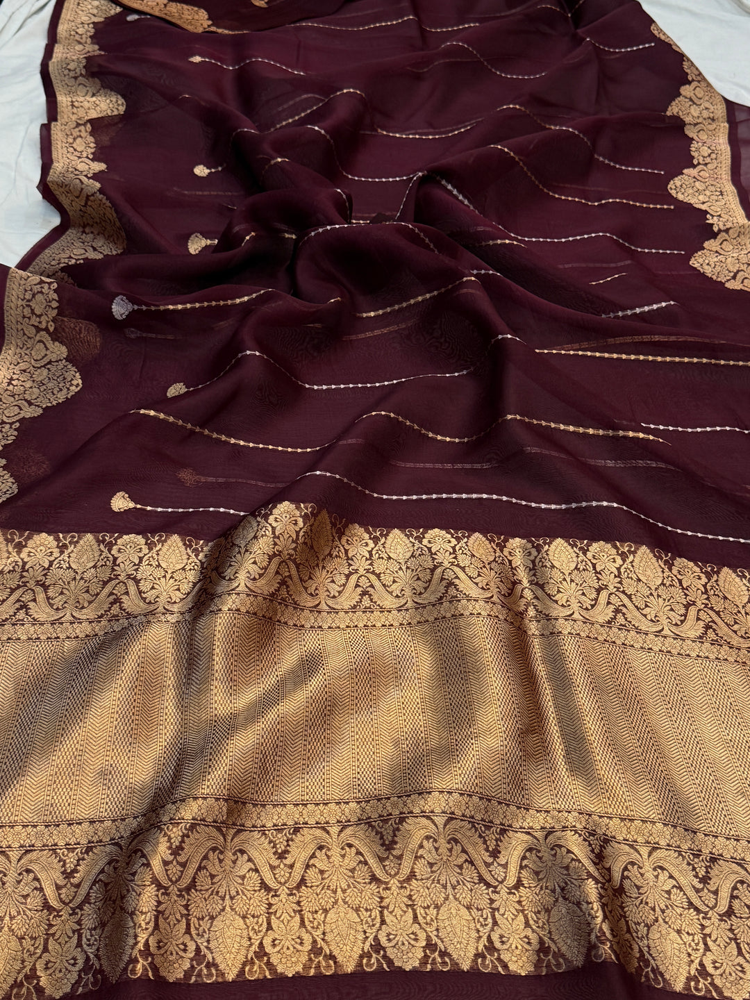 Maroon Pure Kora Silk Handloom Banarasi Saree