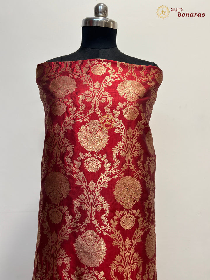  Maroon Pure Banarasi Katan Silk Kurta with Floral Jaal