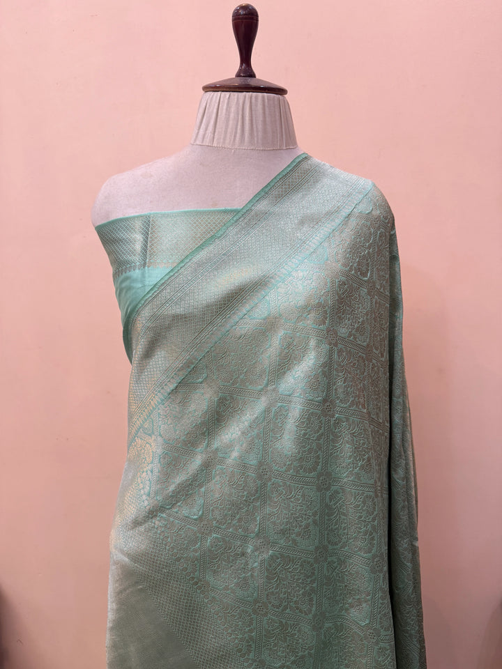 Sky Blue Pure Katan silk Handloom Banarasi Saree