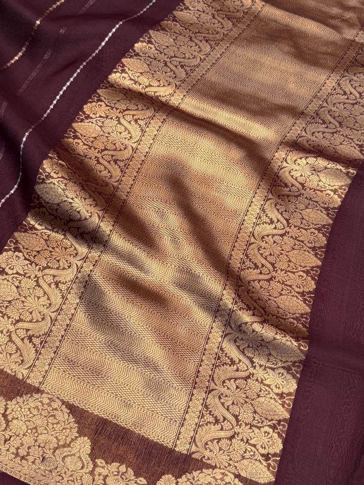 Maroon Pure Kora Silk Handloom Banarasi Saree