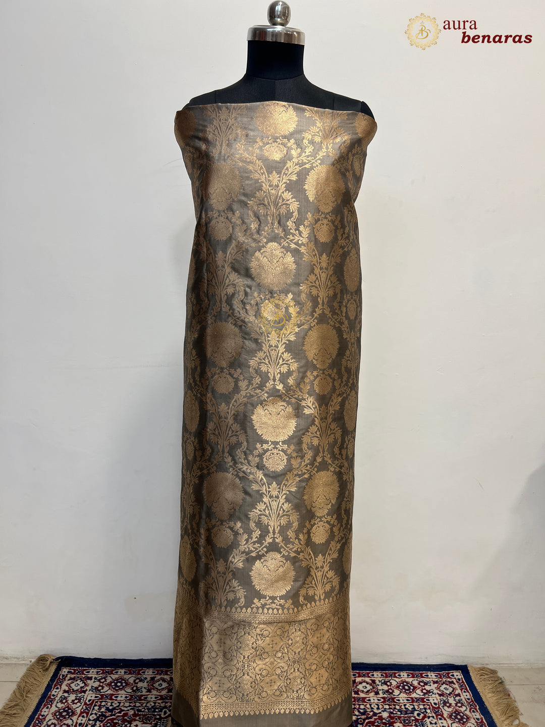  Grey Pure Banarasi Katan Silk Kurta with Floral Jaal