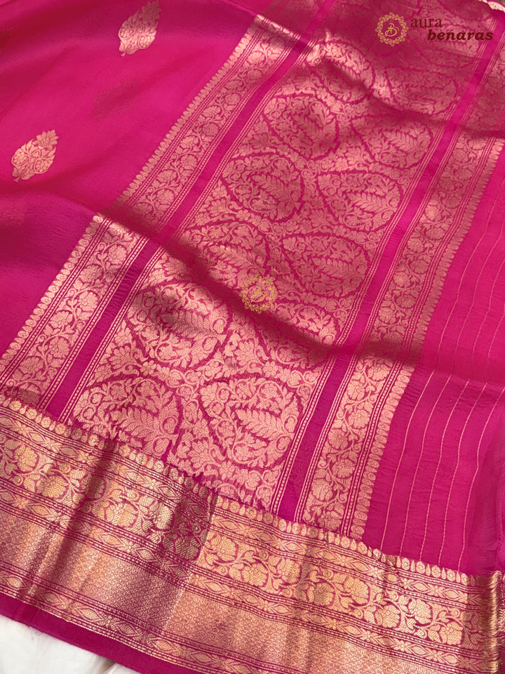 Hot Pink Banarasi Kora Organza Saree with Gold Zari Work