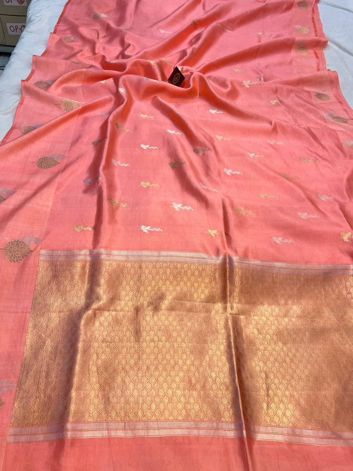 Peach Pure Silk Handloom Banarasi Saree